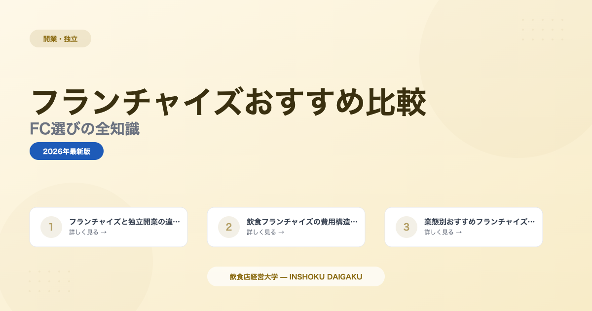 飲食店フランチャイズおすすめ比較【2026年版】