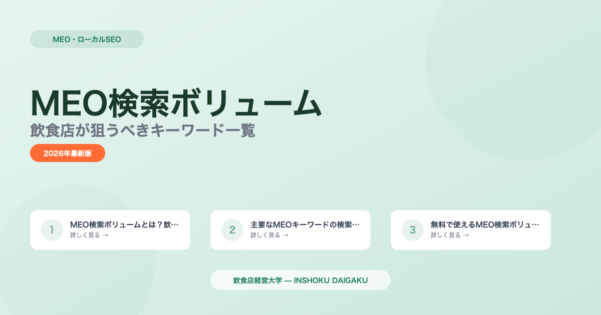MEOキーワードの選び方と検索ボリューム｜飲食店が狙うべき地域KW一覧