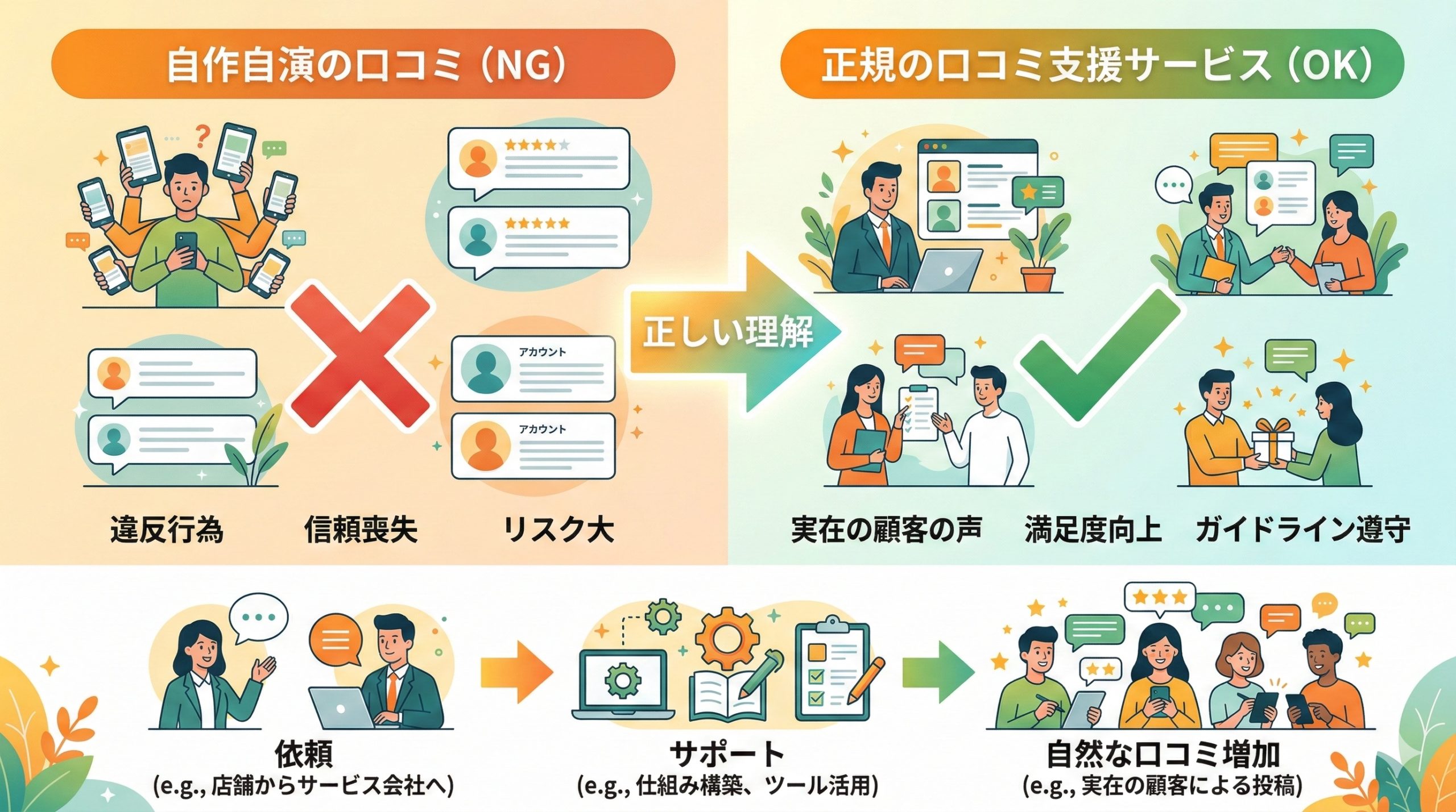 口コミ代行サービスとは?正しい意味を理解しよう - 図解イラスト