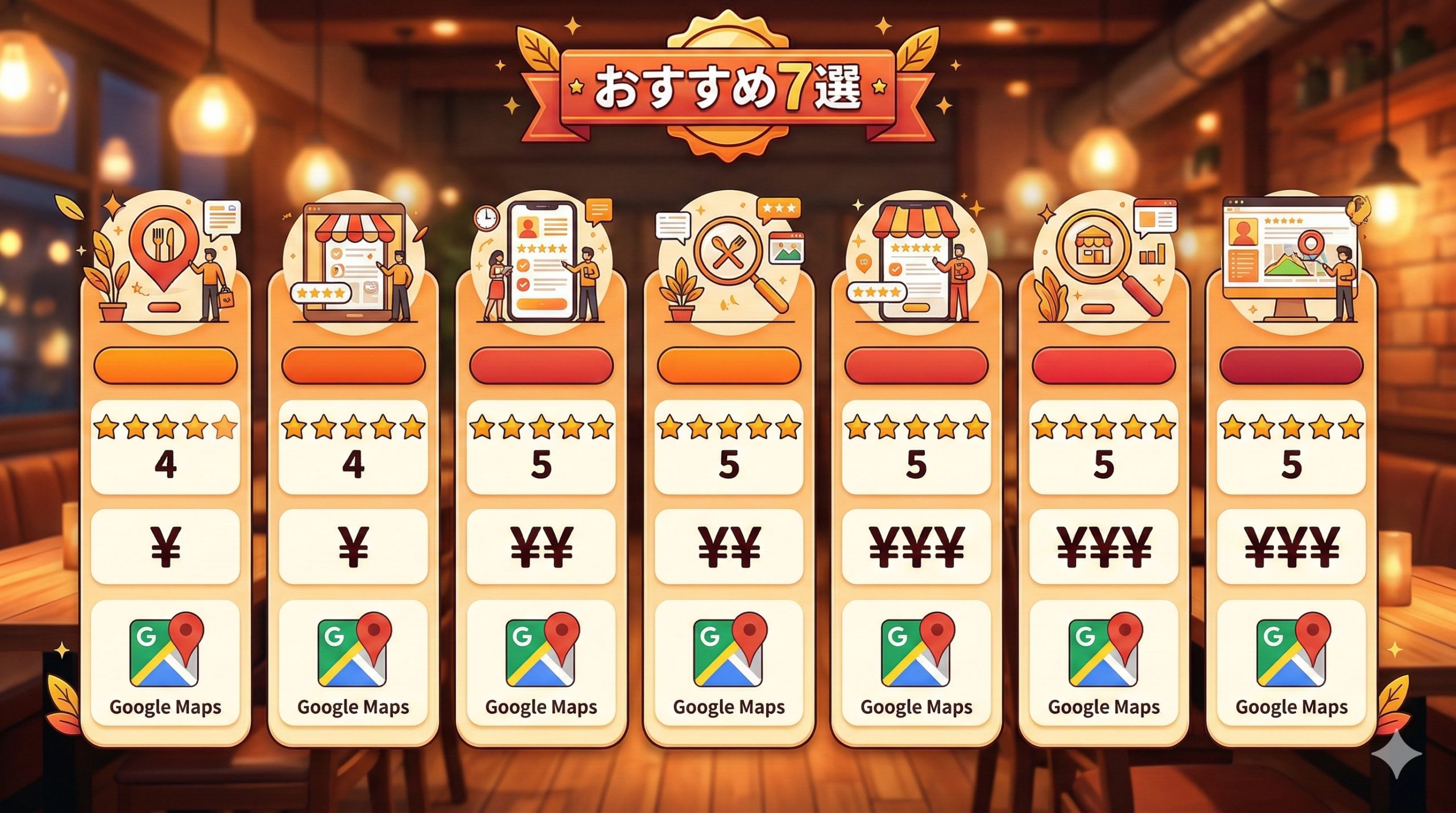 飲食店向け口コミ代行サービスおすすめ比較表 - 図解イラスト