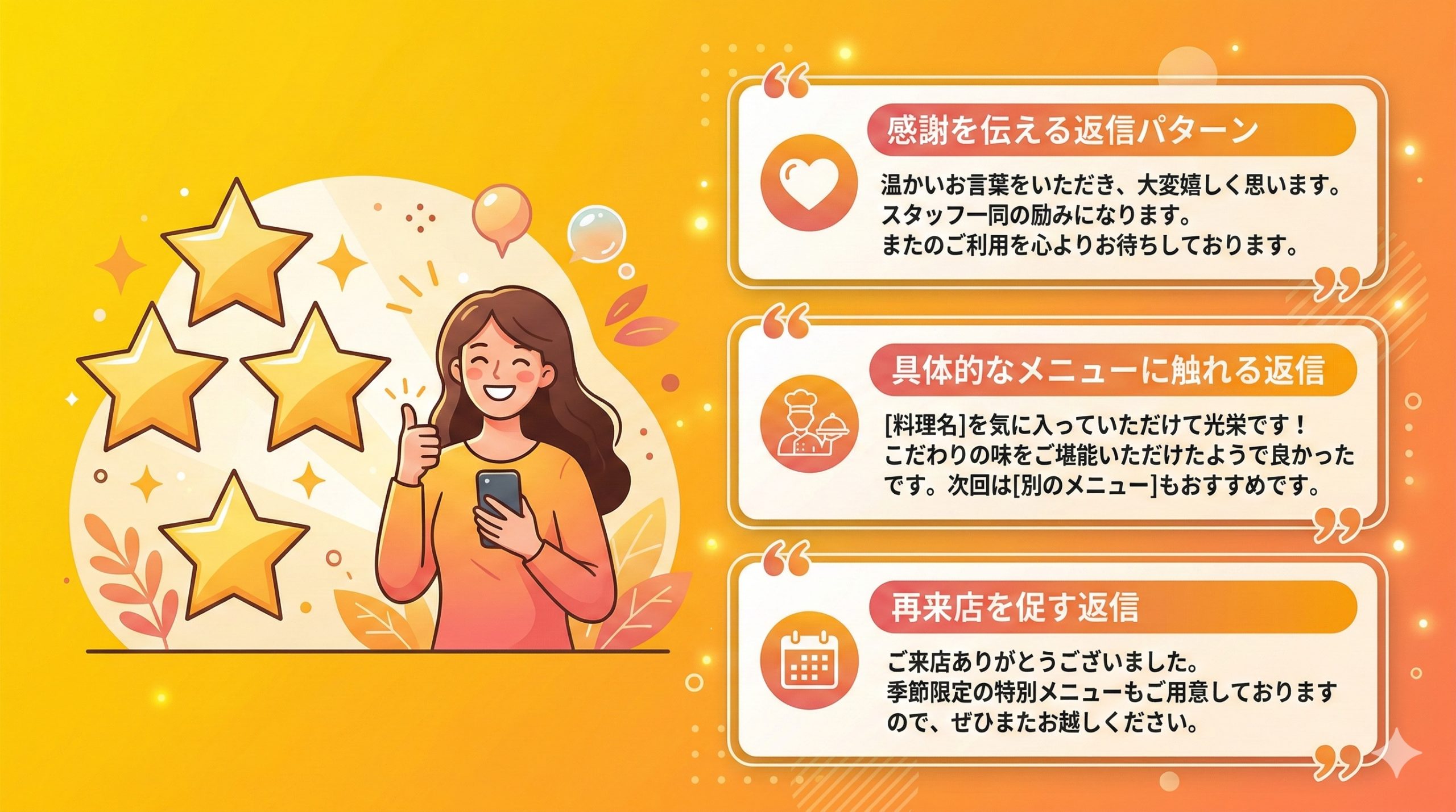 【高評価】星4〜5の口コミ返信例文10選 - 図解イラスト