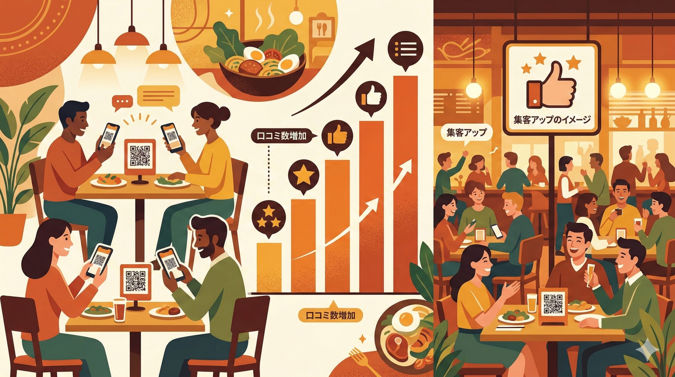口コミQRコード作成が飲食店に必要な理由 - 図解イラスト