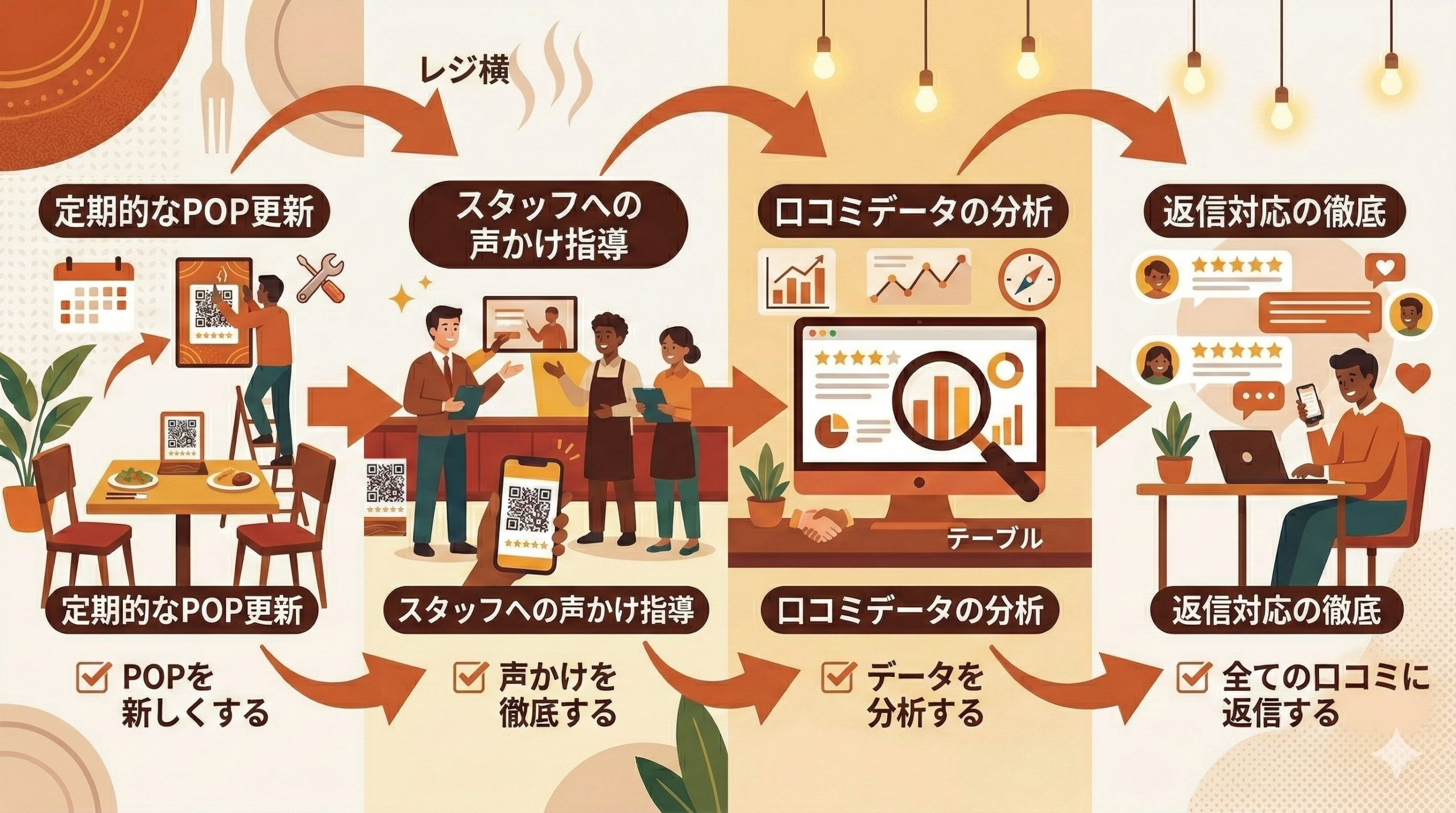 口コミQRコードの運用で成果を出すコツ - 図解イラスト