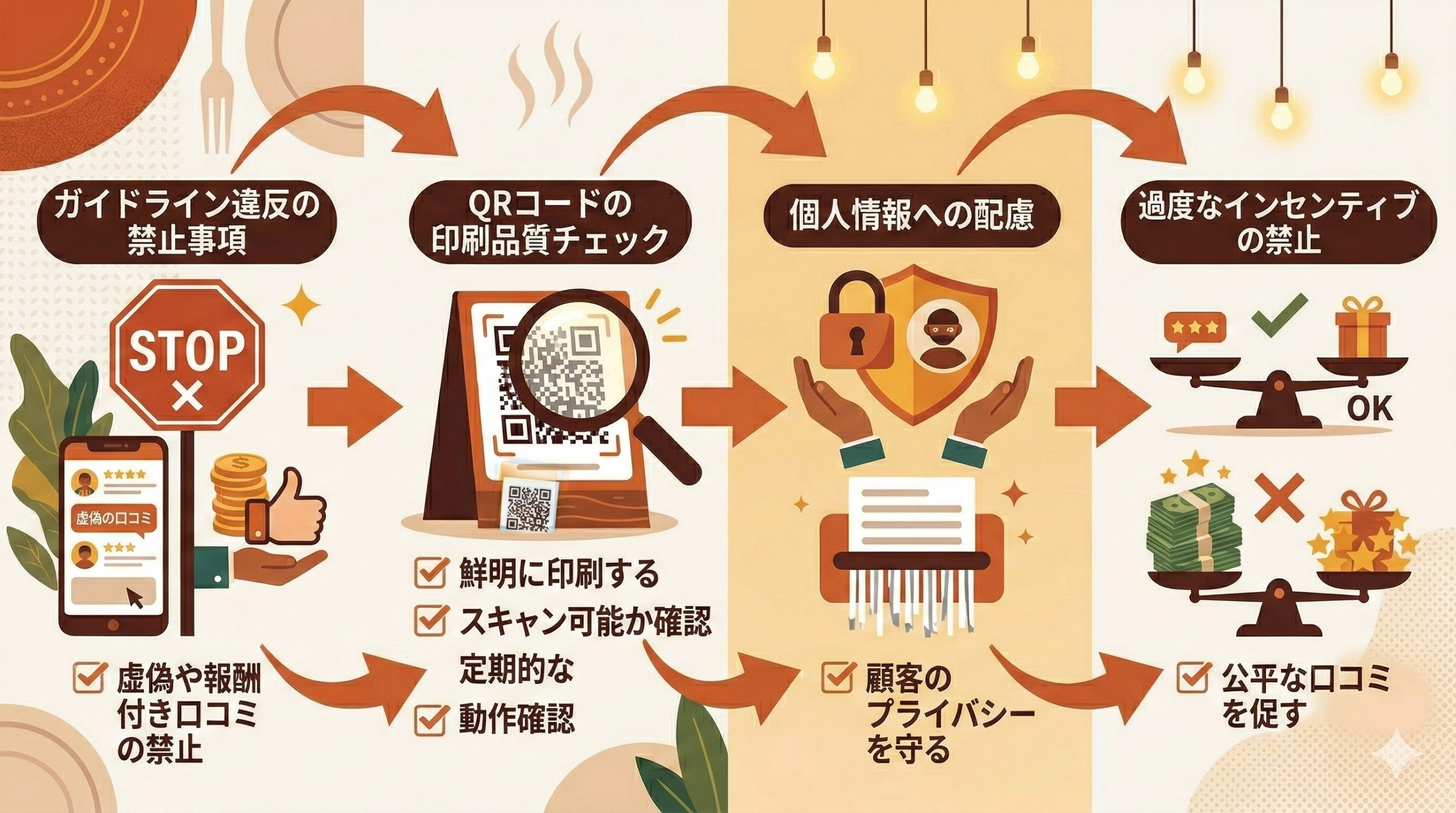 口コミQRコード作成・運用の注意点 - 図解イラスト