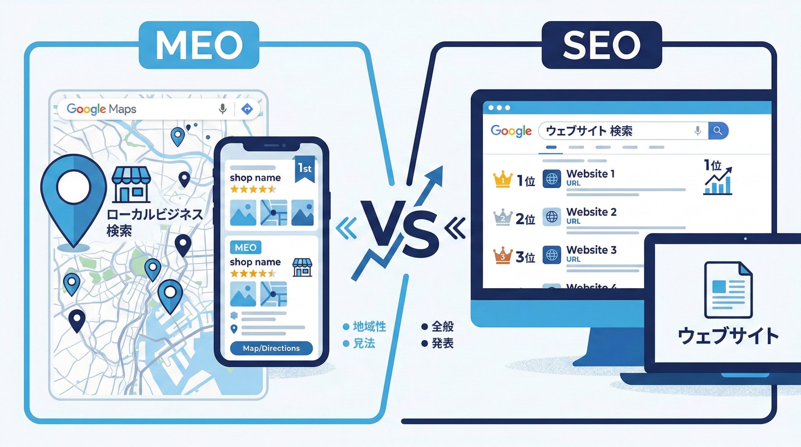 MEO SEO 違いを理解するための基本知識 - 図解イラスト