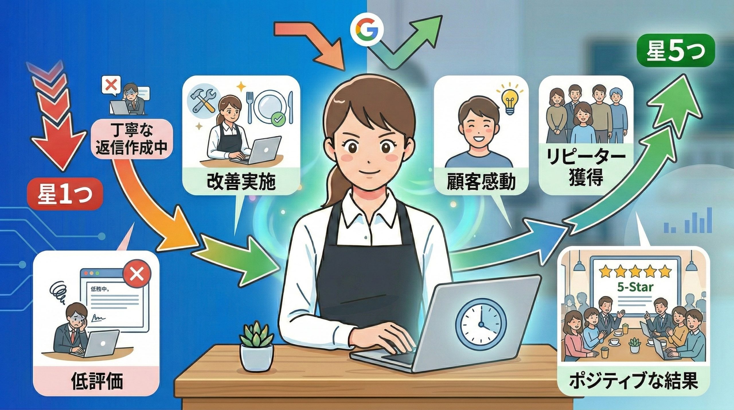 悪い口コミを未然に防ぐ再発防止策 - 図解イラスト