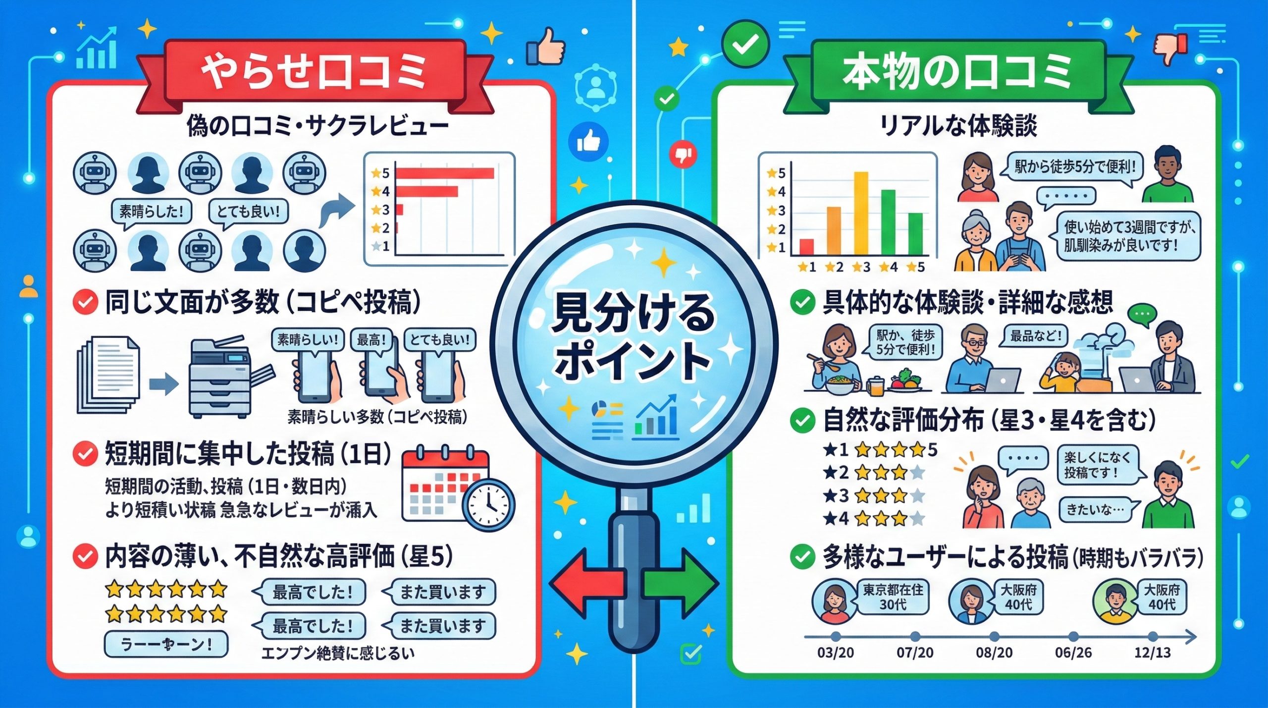 やらせ口コミ・サクラレビューとは何か - 図解イラスト