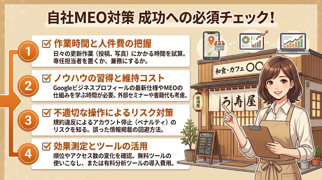 自社でMEO対策を行う場合の費用とリスク