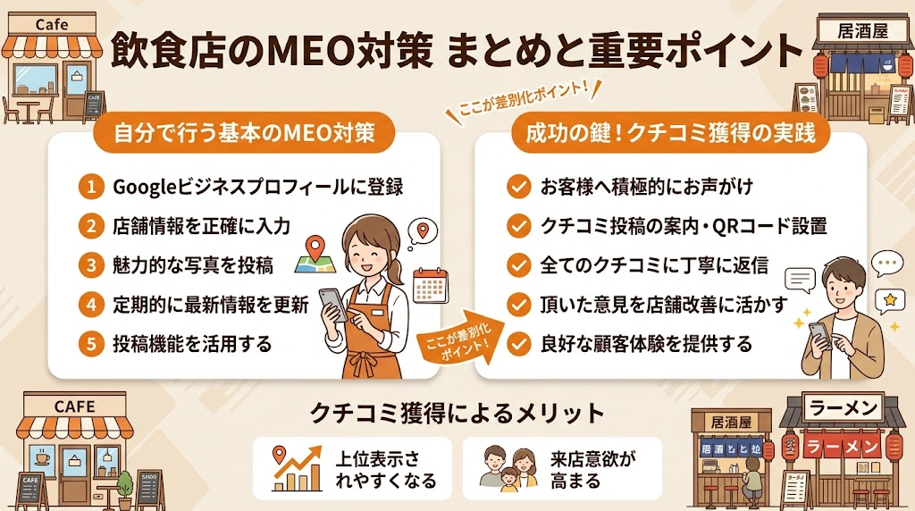 まとめ:MEO対策は自分でできる!ただし飲食店は「クチコミ獲得」が成功の鍵