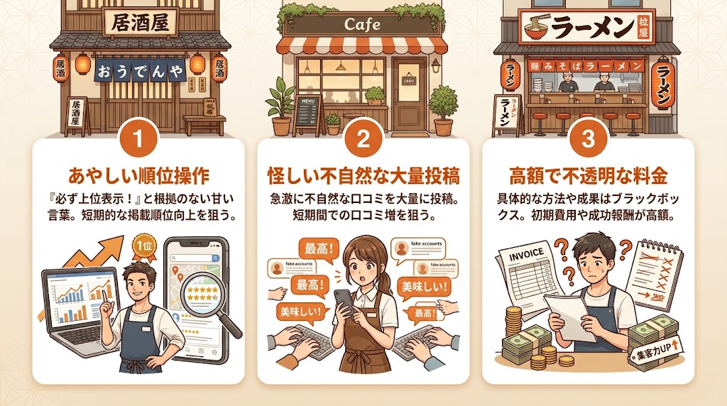 口コミ偽装業者の手口5選|こんな営業に要注意