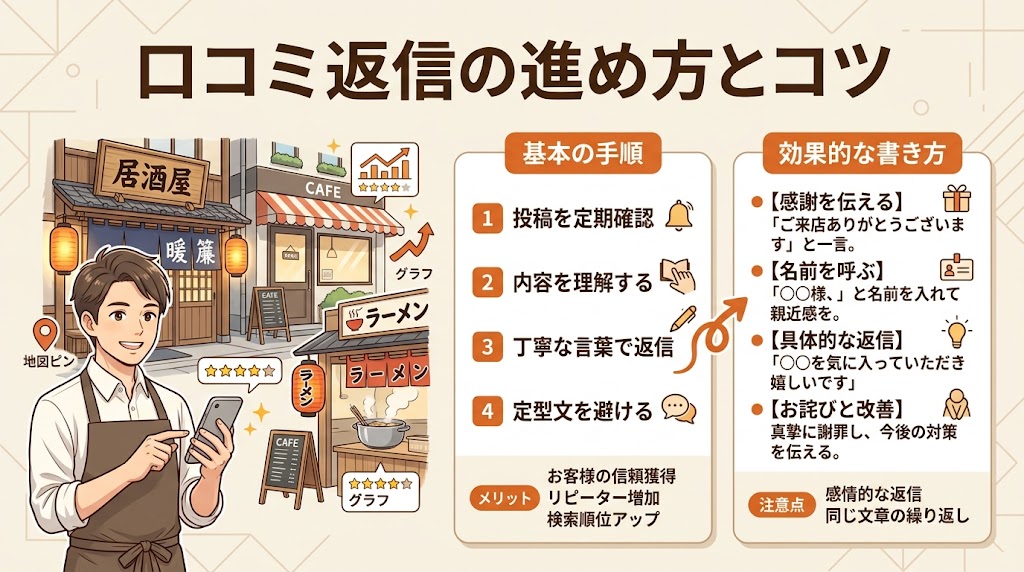 口コミへの返信手順と効果的な書き方