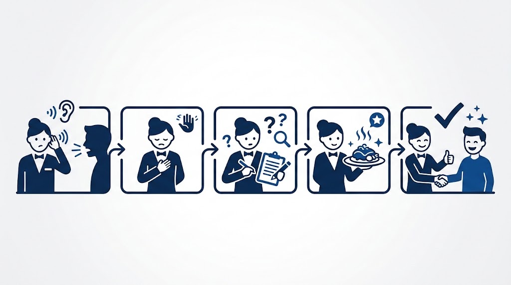 クレーム対応の基本5ステップの図解