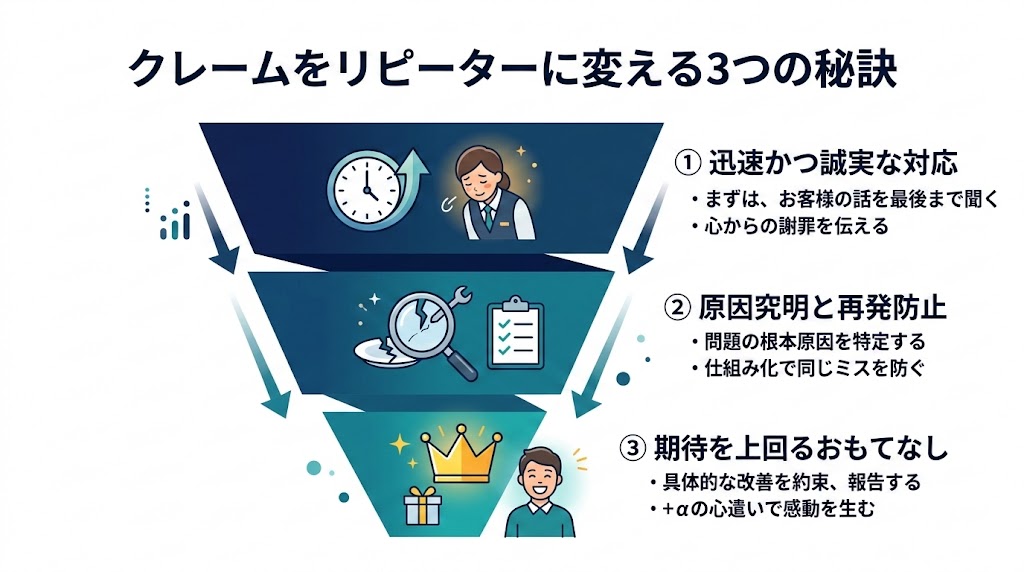 クレームをリピーターに変える秘訣の図解