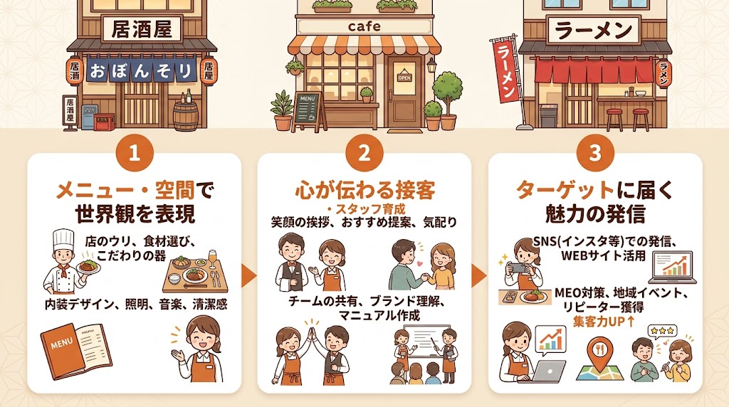 コンセプトをメニュー・内装・接客・集客に落とし込む方法