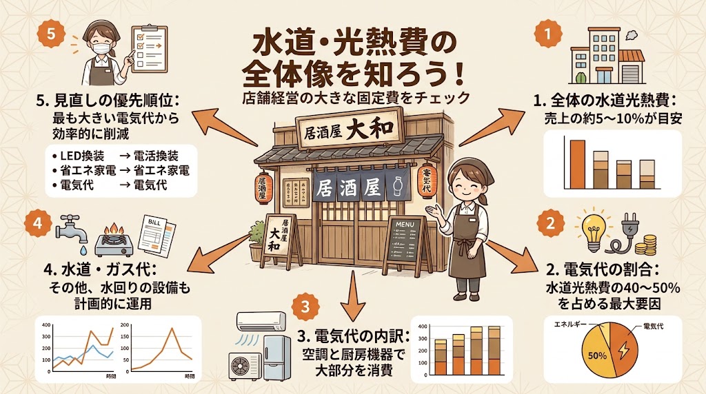 飲食店の水道光熱費の平均と電気代の位置づけ