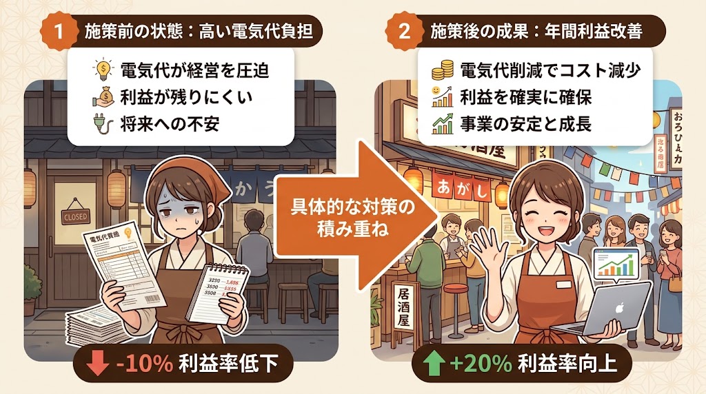 まとめ：電気代削減は積み重ねで年間数万円の利益改善に直結する