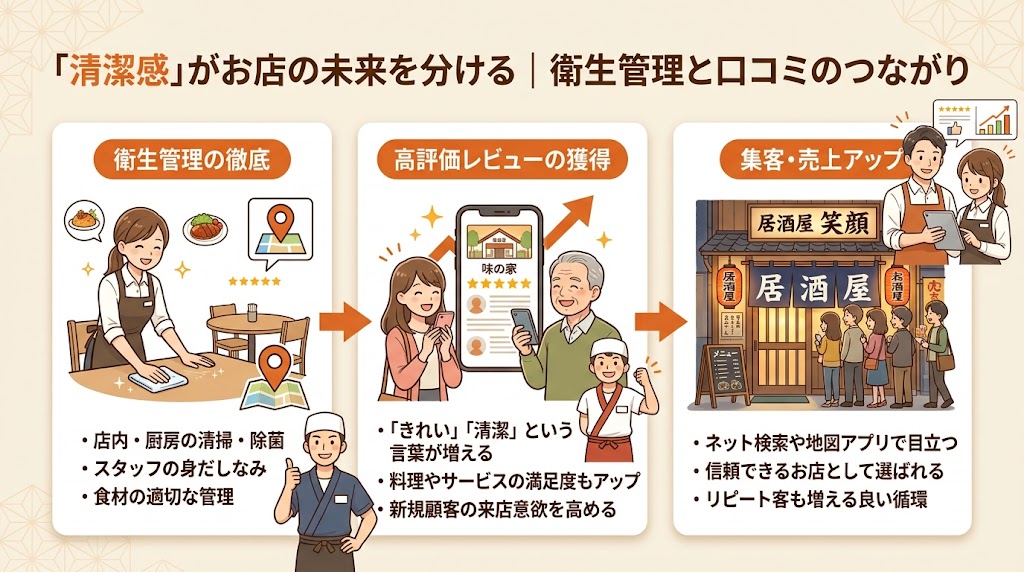 衛生管理と口コミ評価の関係|清潔感が集客を左右する