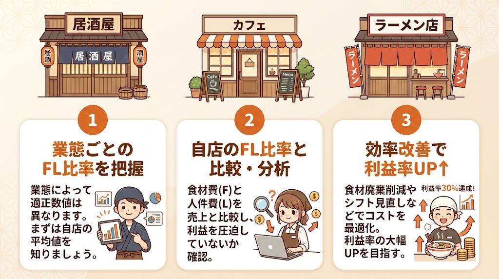 業態別FL比率の目安｜自店の数値と比較する