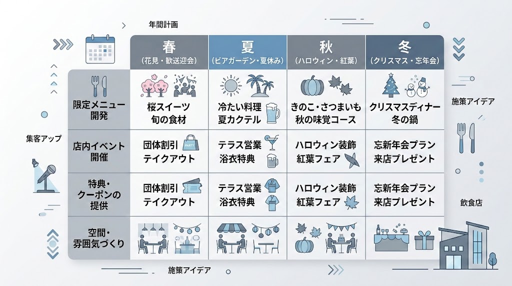 季節・イベントに合わせた販促アイデアの図解