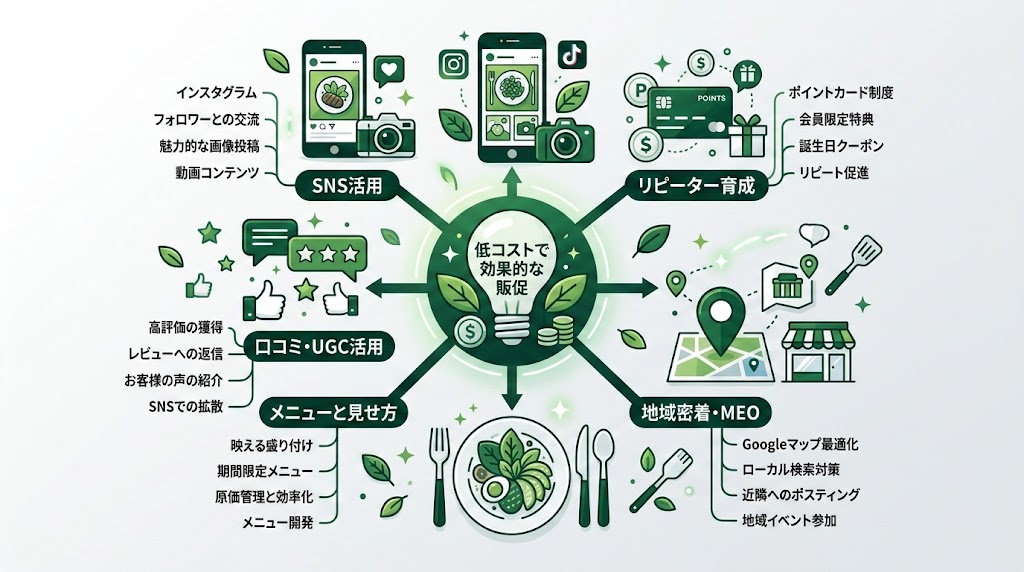 低コスト販促テクニック5選の図解