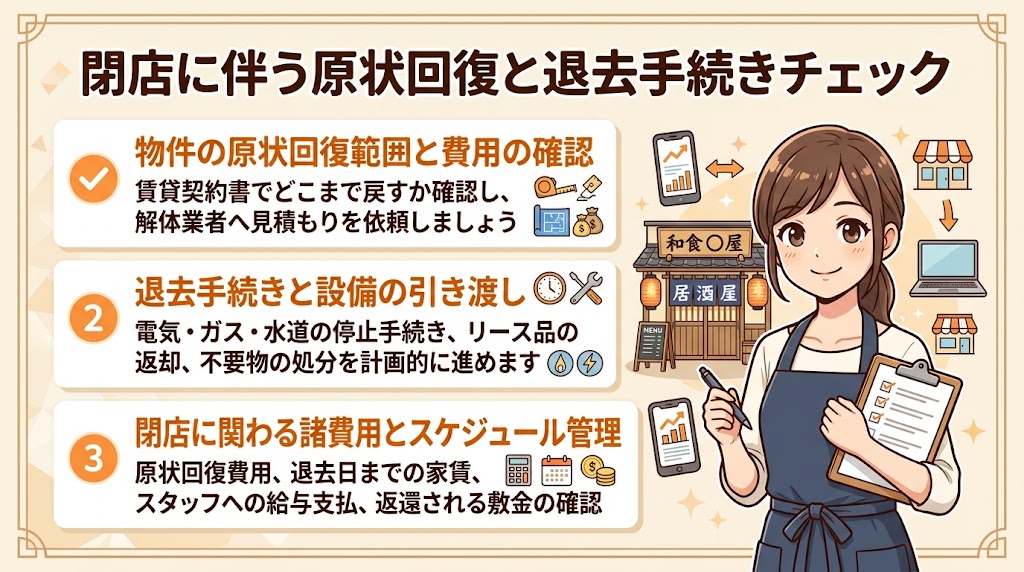 原状回復・退去手続きと閉店費用の目安