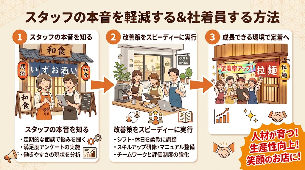 離職率を下げる具体策で人材を定着させる