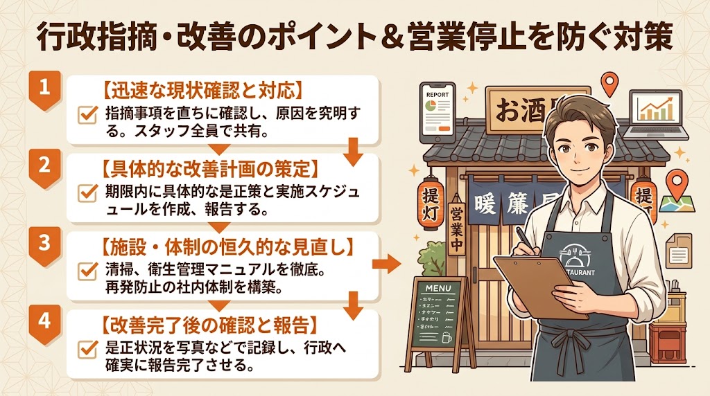 指摘を受けた場合の対応方法と営業停止の回避策