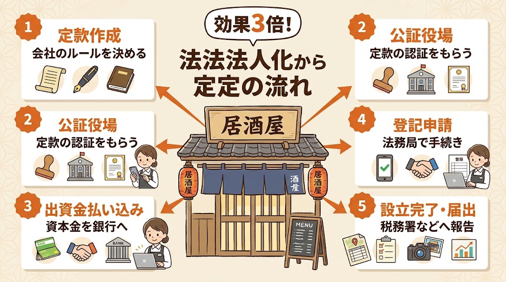 法人化の手続きフロー｜定款作成から届出まで