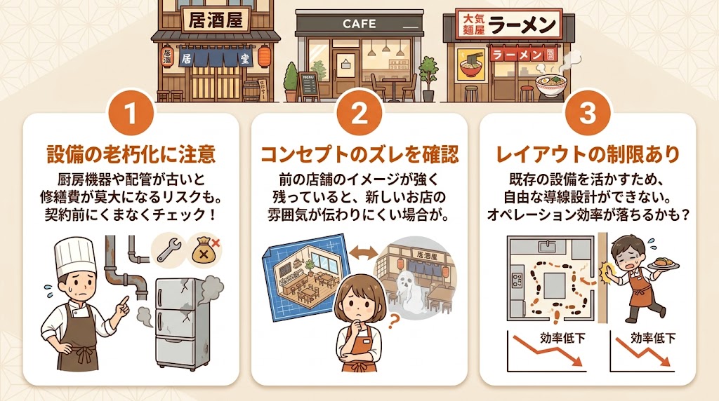 居抜き物件のデメリット・注意点｜見落とすと大損する3つのリスク