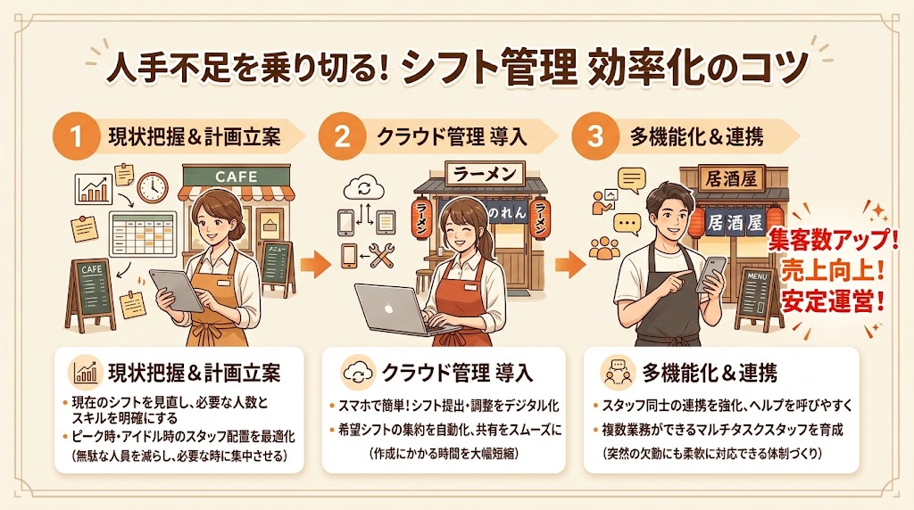 シフト管理の効率化|人手不足でも回せるオペレーション