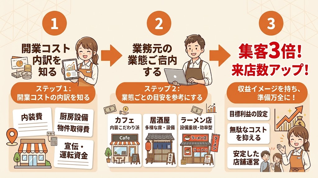 開業資金の全体像｜平均883万円の内訳と業態別の目安