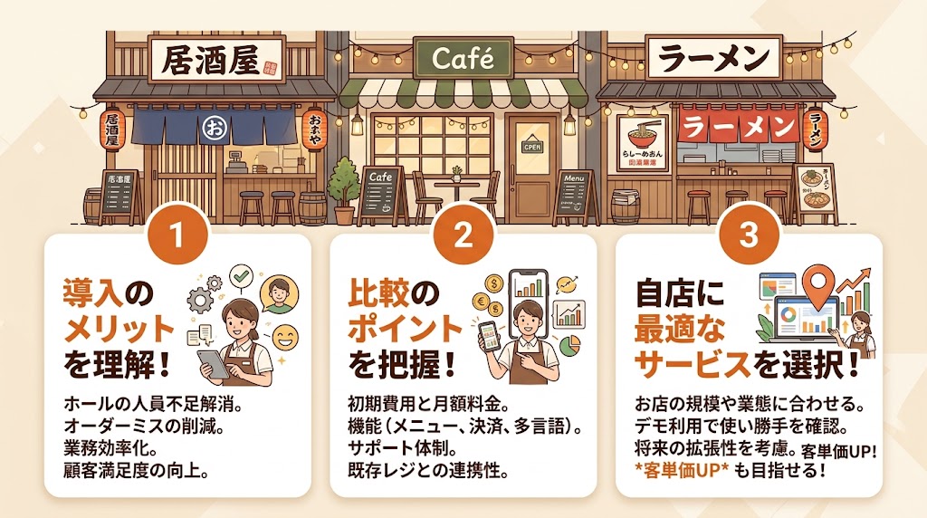 主要セルフオーダーサービス4社を徹底比較