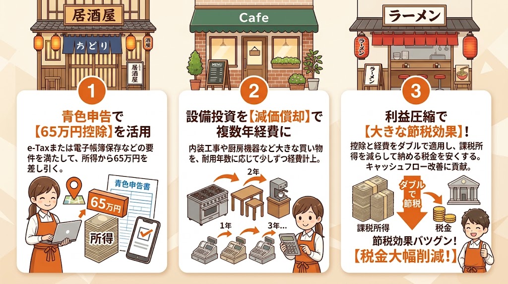 青色申告特別控除（65万円）と減価償却で大きく節税する
