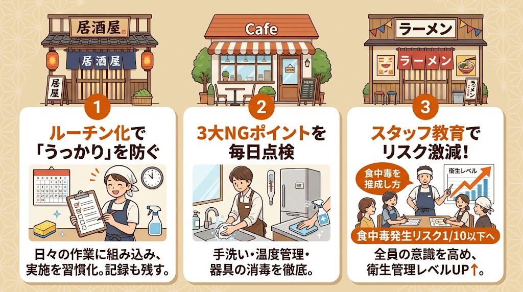 飲食店の食中毒予防チェックリスト|日常業務に落とし込む