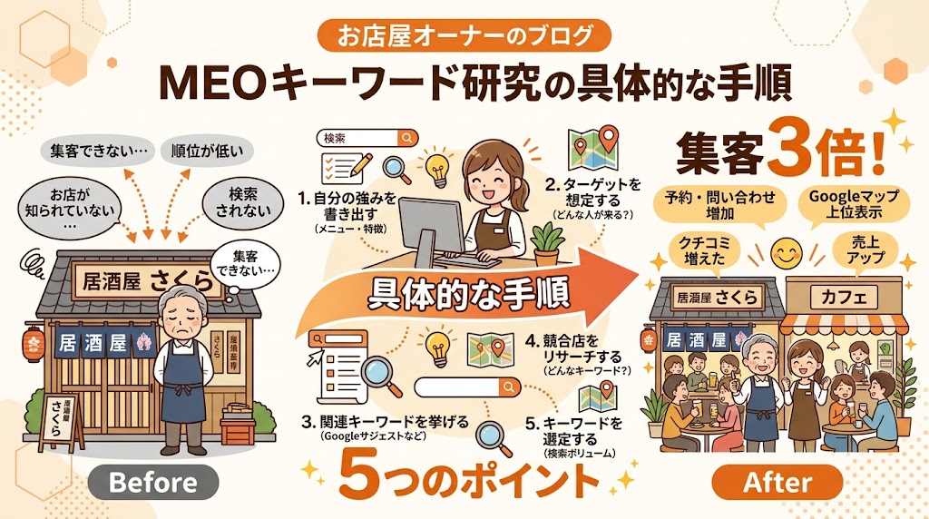 MEOキーワードリサーチの手順の図解