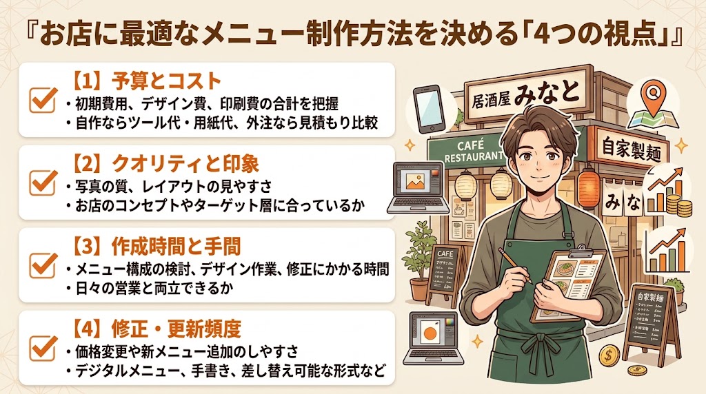 メニュー制作の費用相場と外注vs自作の判断基準