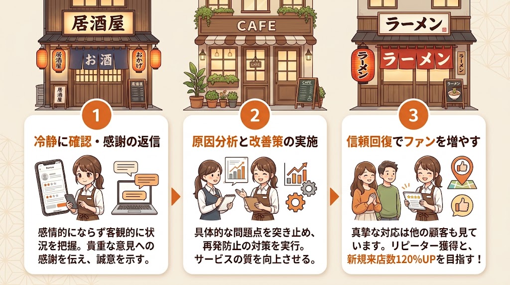 低評価クチコミへの対応方法